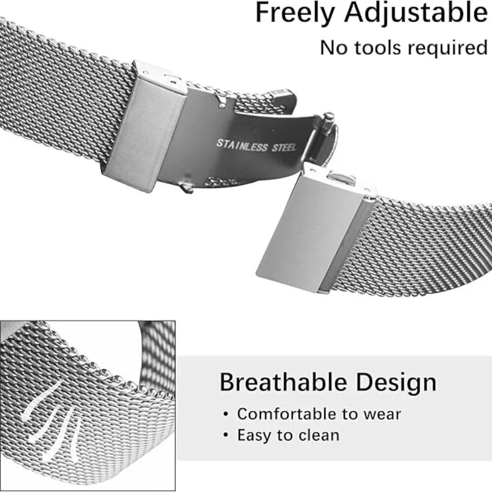 EACHE 20mm Silver Stainless Steel Mesh Watch Band - SSM06 Unisex